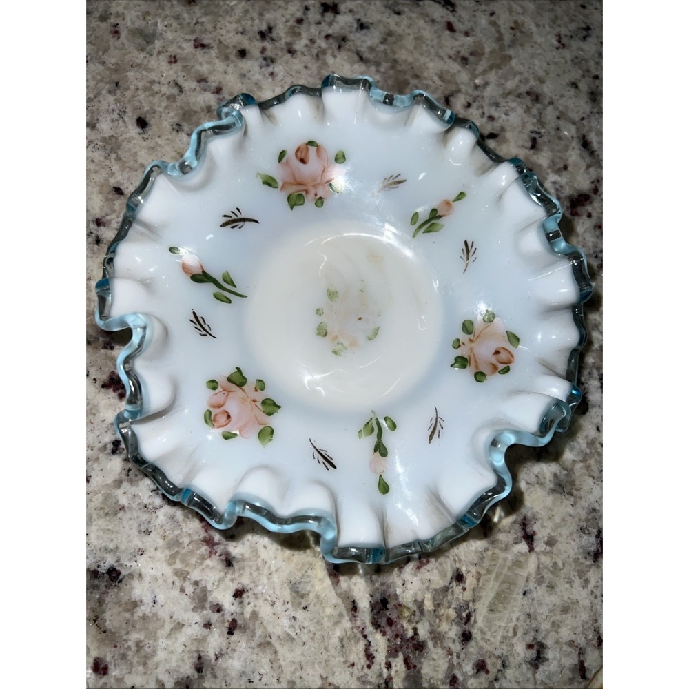 Fenton Aqua Crest 6 Inch Fluted Bowl Fruit Motif
